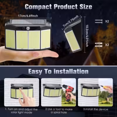576 LED luminaria solar exterior con sensor de movimiento