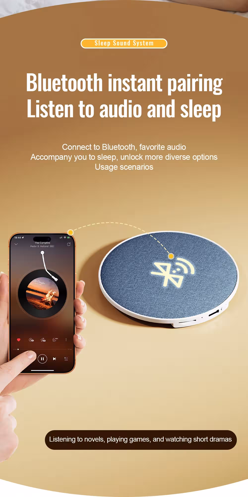 Haut-parleur Bluetooth dans l'oreiller