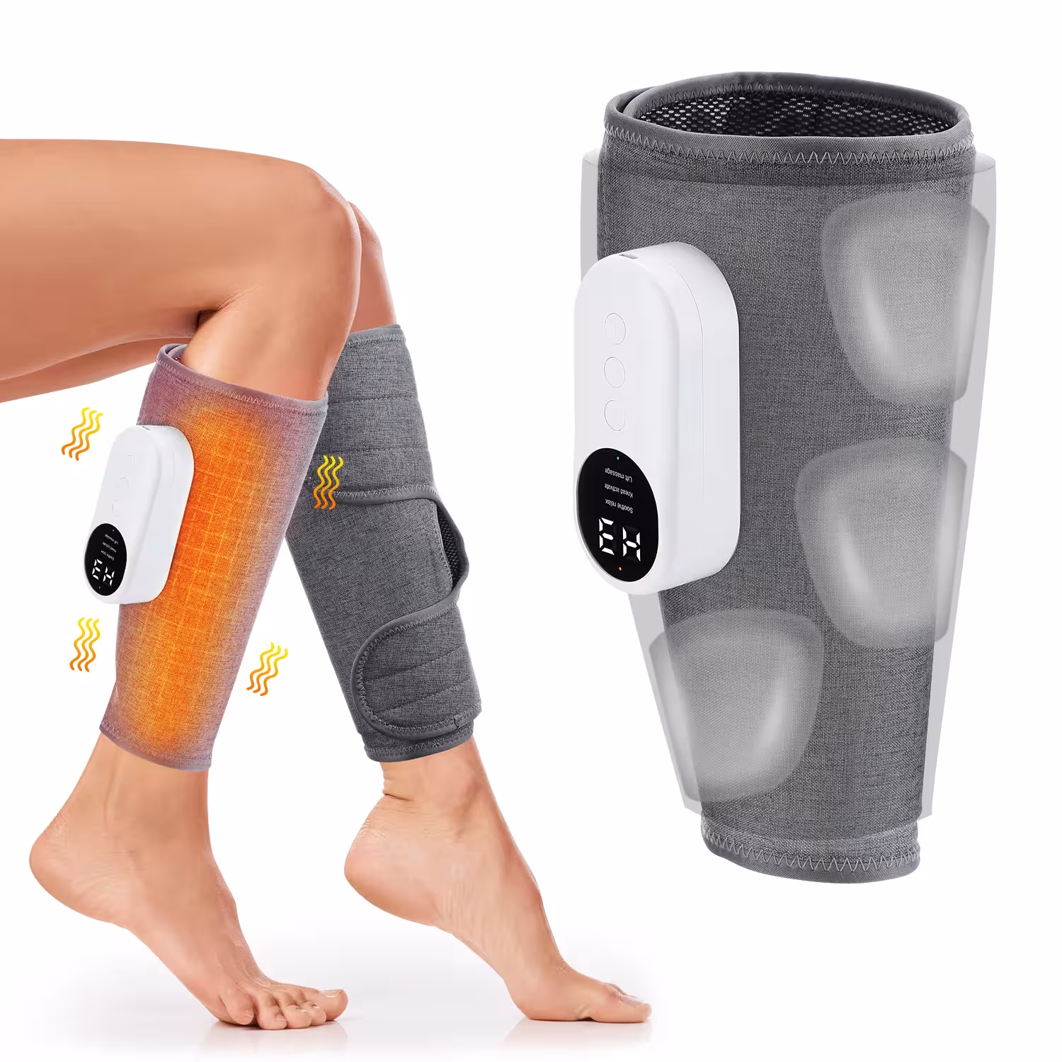 Electric cordless air-operated calf massage apparatus 360 ° with a hot compressor