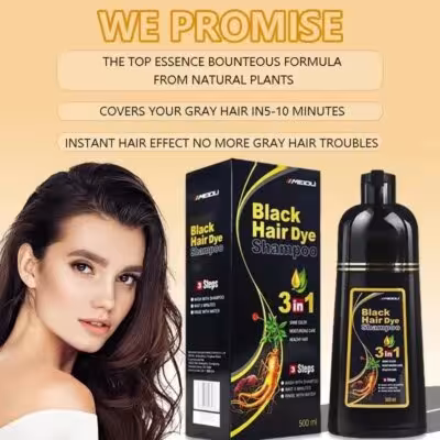 Meidu 3 In 1 Instant Coloring Shampoo Natural Black Color For Men Women 500ml