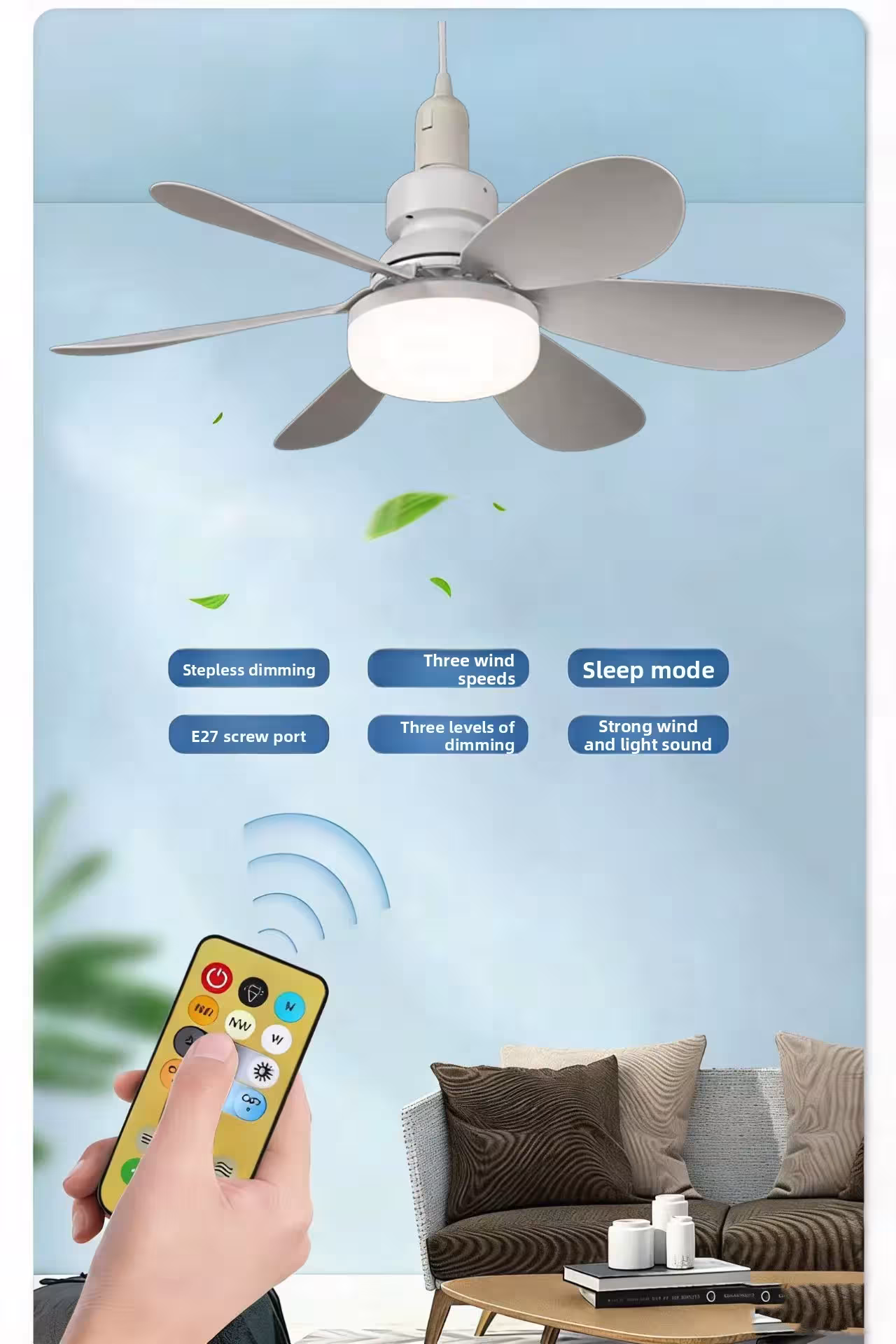 Ventilatore a soffitto LED 30W con luce E27
