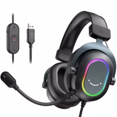Fine H6 casque de jeu 7.1 son RGB microphone LED PC PS4 PS5