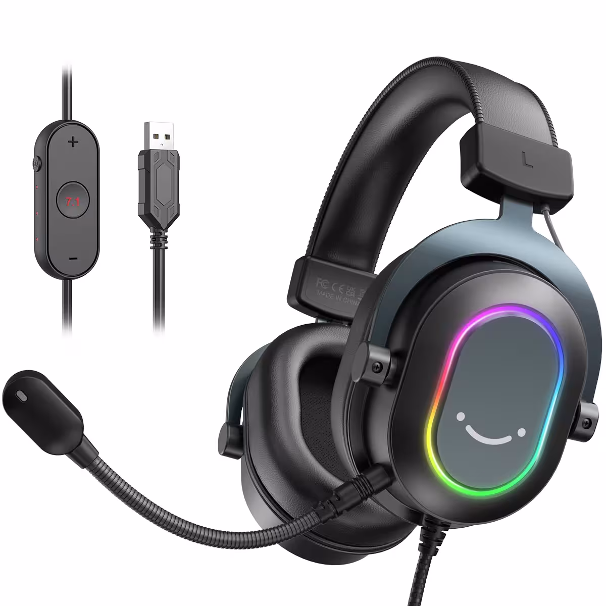 Fine H6 casque de jeu 7.1 son RGB microphone LED PC PS4 PS5