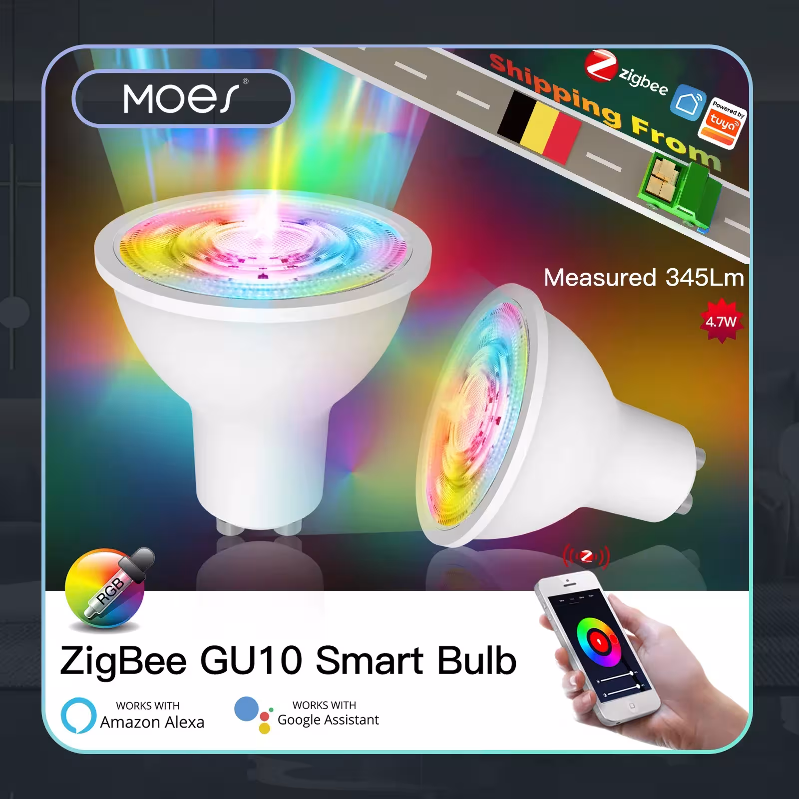 Tuya ZigBee GU10 Smart LED Lempos RGB C+W 4.7W Valdomos per Programėlę su Alexa