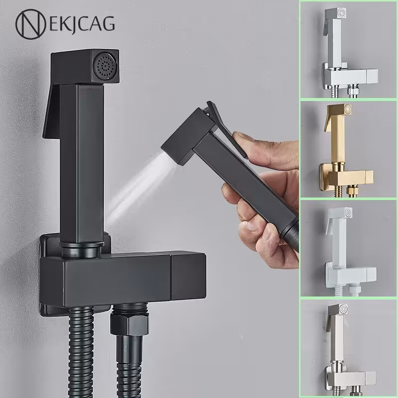 Doccetta bidet in ottone nero, pistola a spruzzo manuale per WC