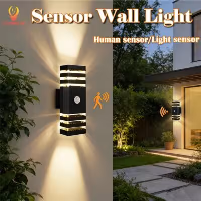 Išmanios LED sieninės lempos su jutikliu IP65