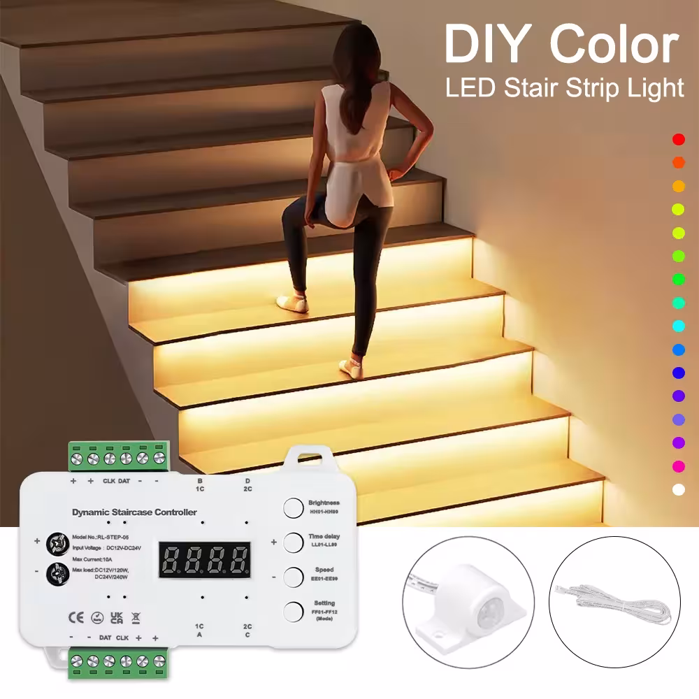 Smart Motion Sensor Staircase LED Strip Controller 10-40 Steps COB