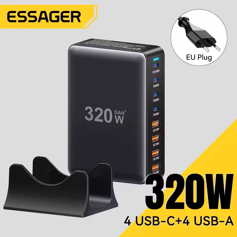 Essager 320W GaN Įkroviklis 8 Prievadų USB Type C Stalinė Įkrovimo Stotis PD 100W