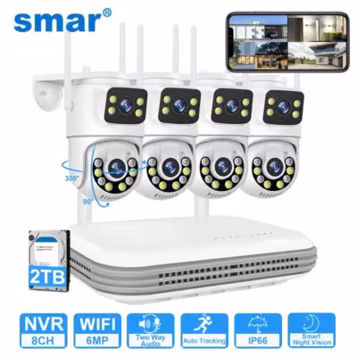 Sistema di telecamere di sicurezza Smart WiFi 6MP a doppia lente con audio bidirezionale NVR 8CH
