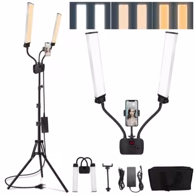 Iluminación LED doble para estudio con trípode y pantalla LCD 3200-5600K