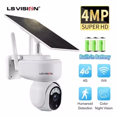 LS VISION 4MP 2K Solar Energy Telecamera esterna 4G WiFi PTZ Movimento di rilevamento