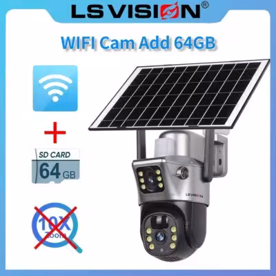 LS VISION 12MP Dual Screen 4G SIM Fotocamera solare WiFi Outdoor 10X Zoom PTZ telecamera IP