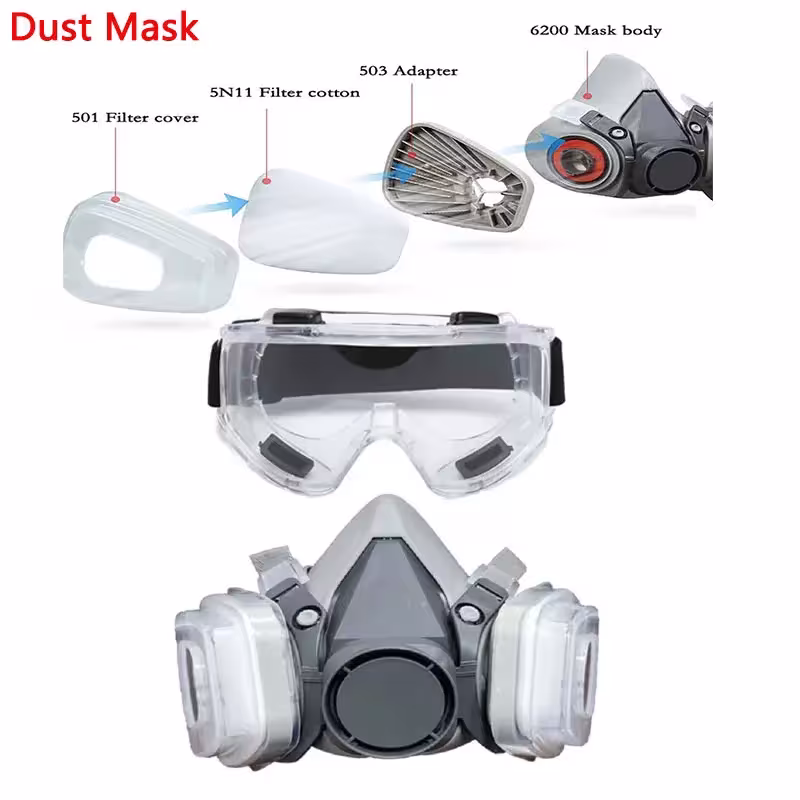 6200 Half Facepiece Respirator with 503 5N11 Particle Filters and Fume Goggles