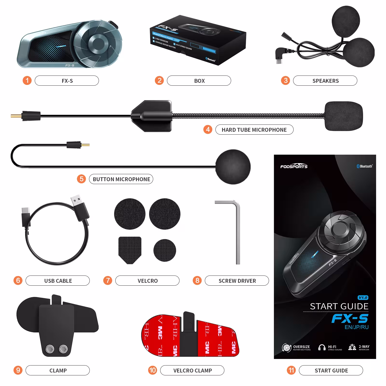 Fodsports FX-S Motorrad-Bluetooth-Intercom-Headset 1000 m BT5.4