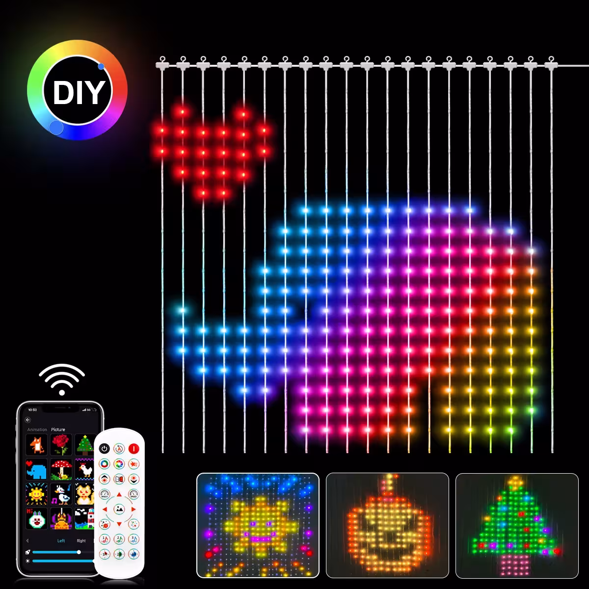 400 LED RGB Curtain Light BT Programmable USB 5V Flags LED String
