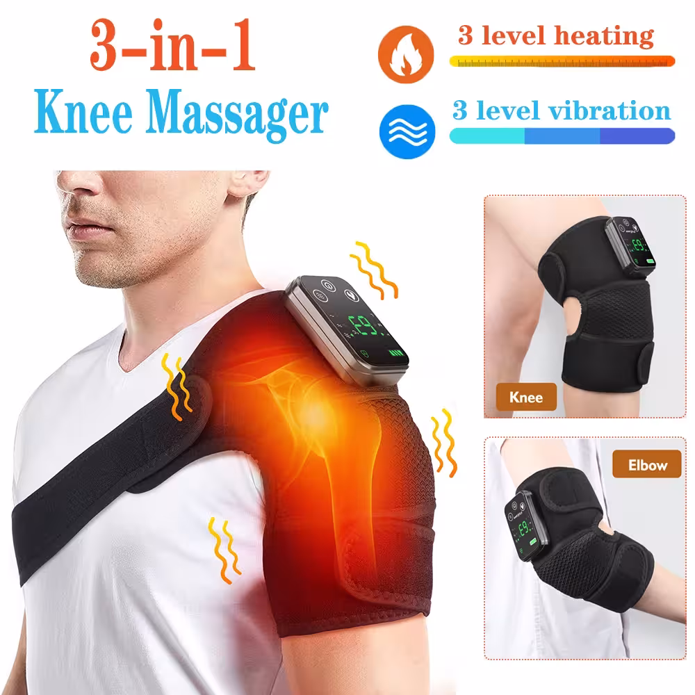 3 in 1 Šildomasis Masažinis Kelio Alkūnės Peties Įtvaras su Vibracijom