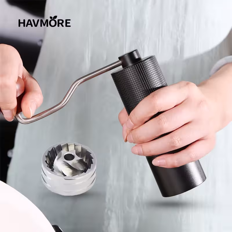 Professional manual coffee grinder with a metal body and anti-slip design