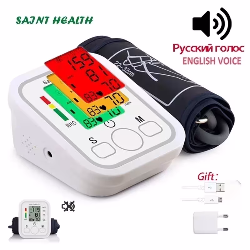Saint Health automatinis kraujospūdžio matuoklis rankai su USB įkrova, dvigubos atminties ir spalvotu ekranu