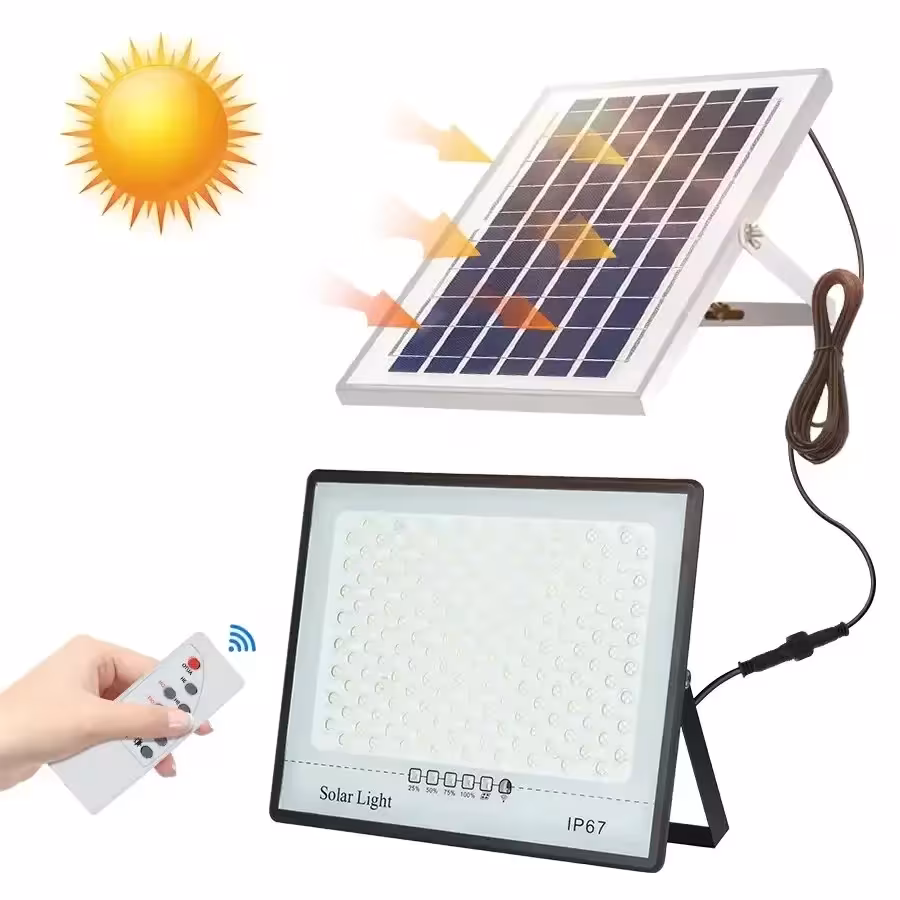 Solar-powered outdoor LED light with remote control