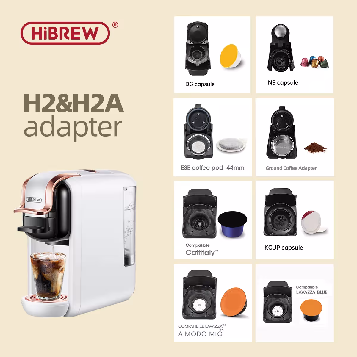 Système d'adaptateur de machine à café HiBREW H2A H2B Nespresso Dolce Gusto