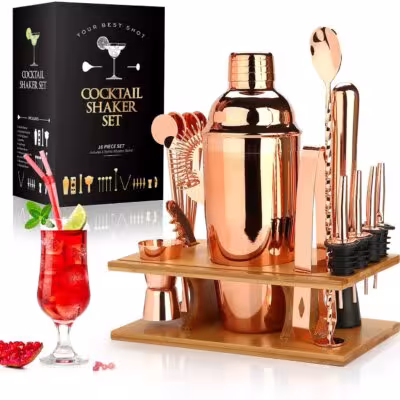 Set per cocktail da 16 pezzi con supporto in bambù