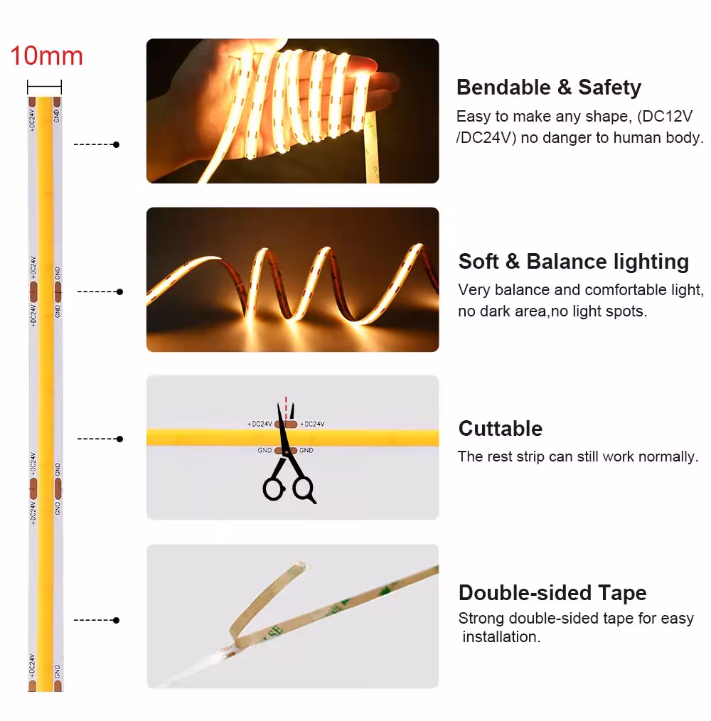 striscia LED COB regolabile 12V 24V