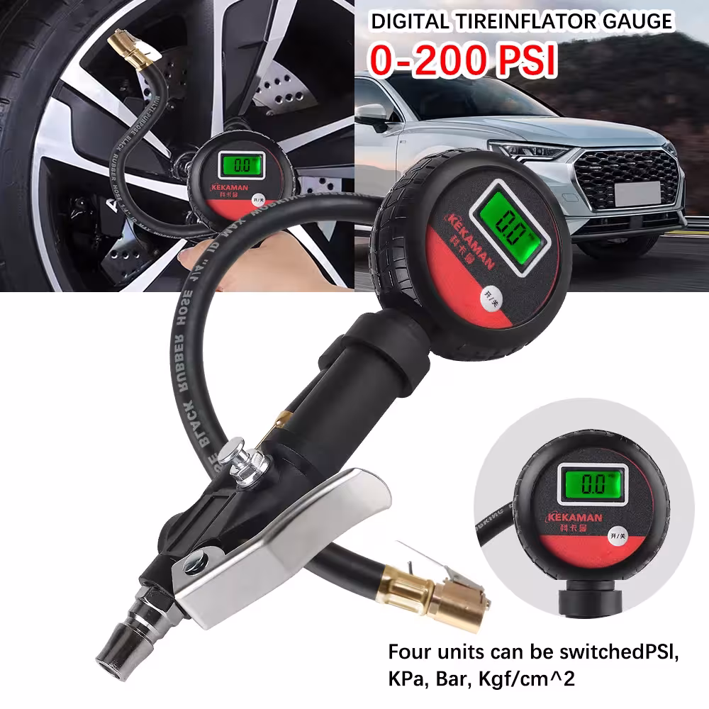 Skaitmeninė padangų slėgio matuoklis LCD ekranu automobiliui sunkvežimiui motociklui