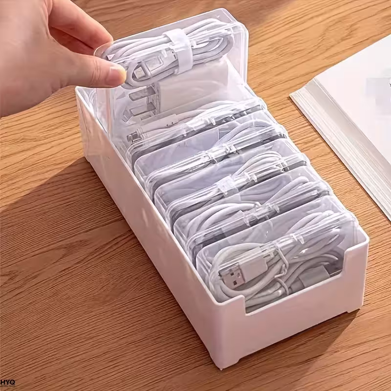 Cable storage box with 7 small compartments for office desk