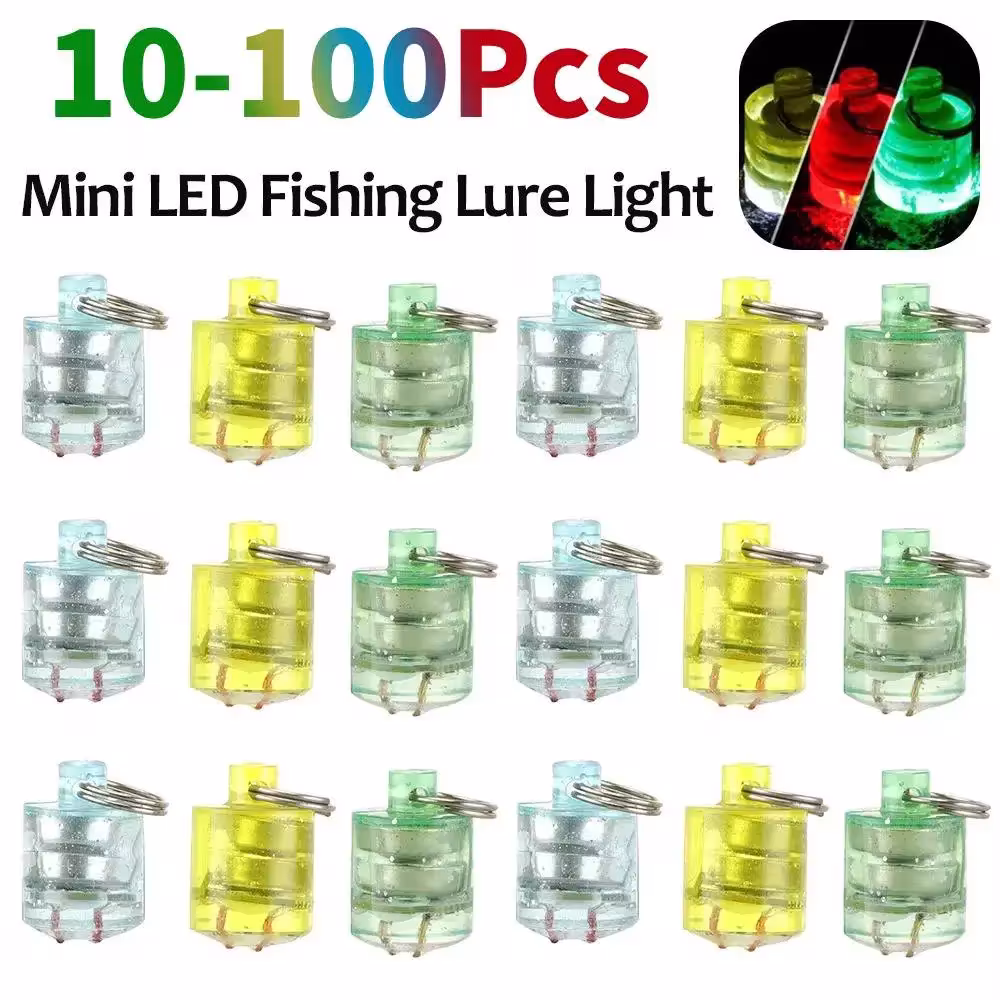 10-100 unidades de mini luz LED de pesca para trampas de peces, linterna nocturna de 3 colores