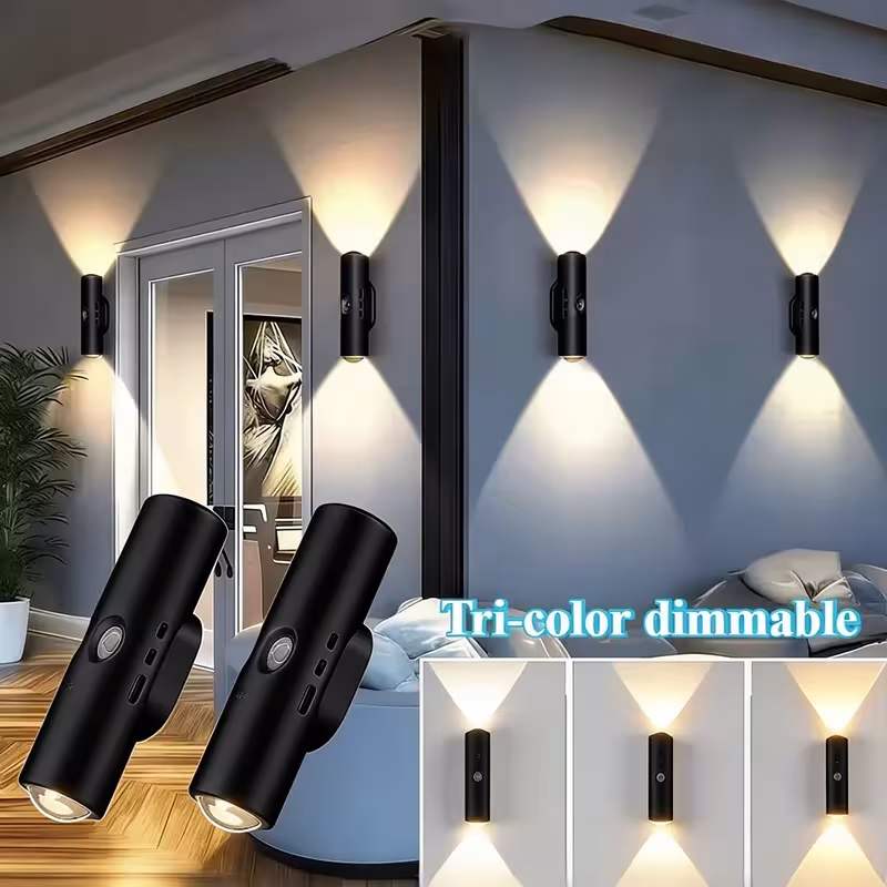 Aplique de pared inteligente con sensor, recargable por USB, con sensor de movimiento LED y reflector magnético.