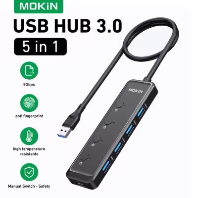 MOKiN USB-C išplėtimo šalukas 5 prievadai 5Gbps greitis tipo C jungiklis