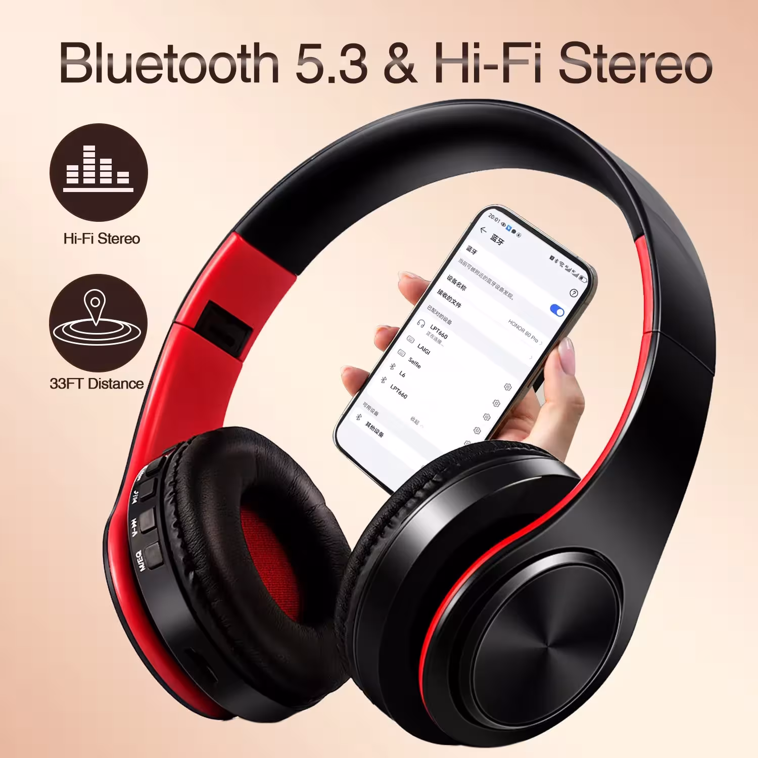 CATASSU Bluetooth ausdinės virš ausies stereo belaidis ausesnis su minkšta oda
