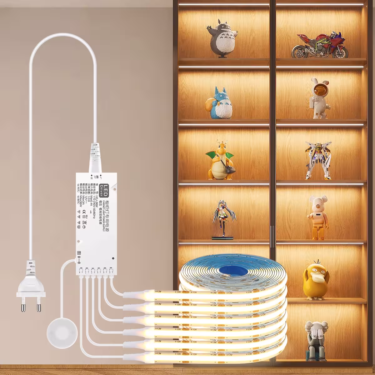 COB LED juosta šildymo gabineto vitrinai knygų lentynai spintos lempa su jutikliniu jutikliu