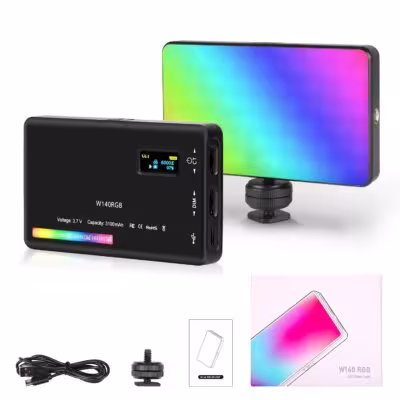 SH LED cámara luz W140 RGB luz de vídeo 2500- 9000K 3100mAh con difusor