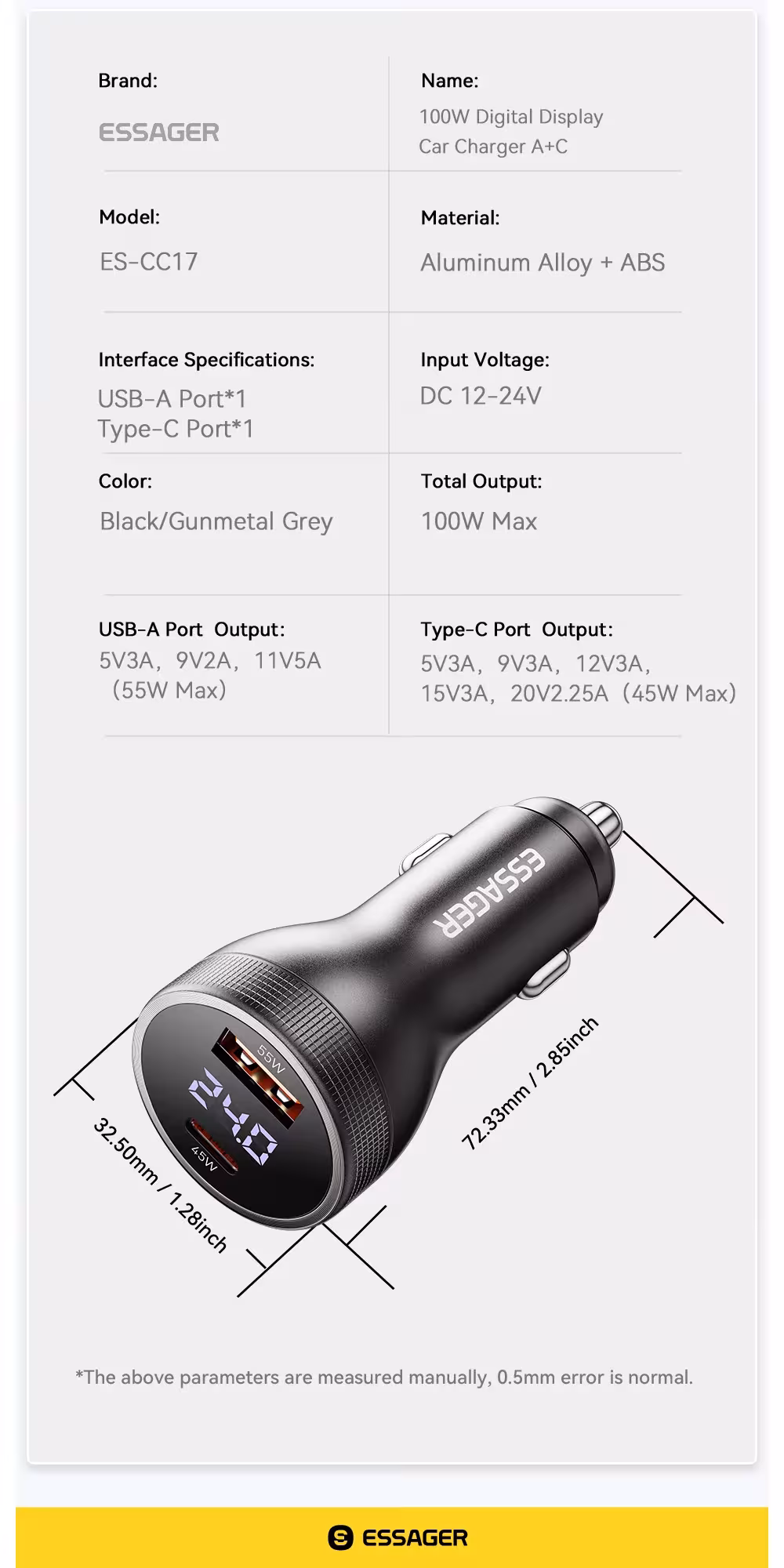 chargeur rapide pour voiture USB C