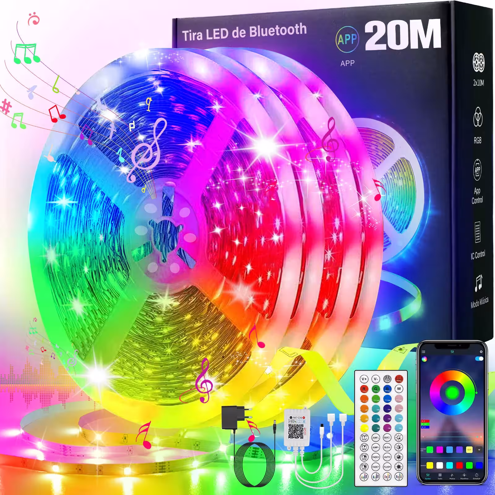 Smart RGB LED Band 5m-40m mit Musiksynchronisation 24V