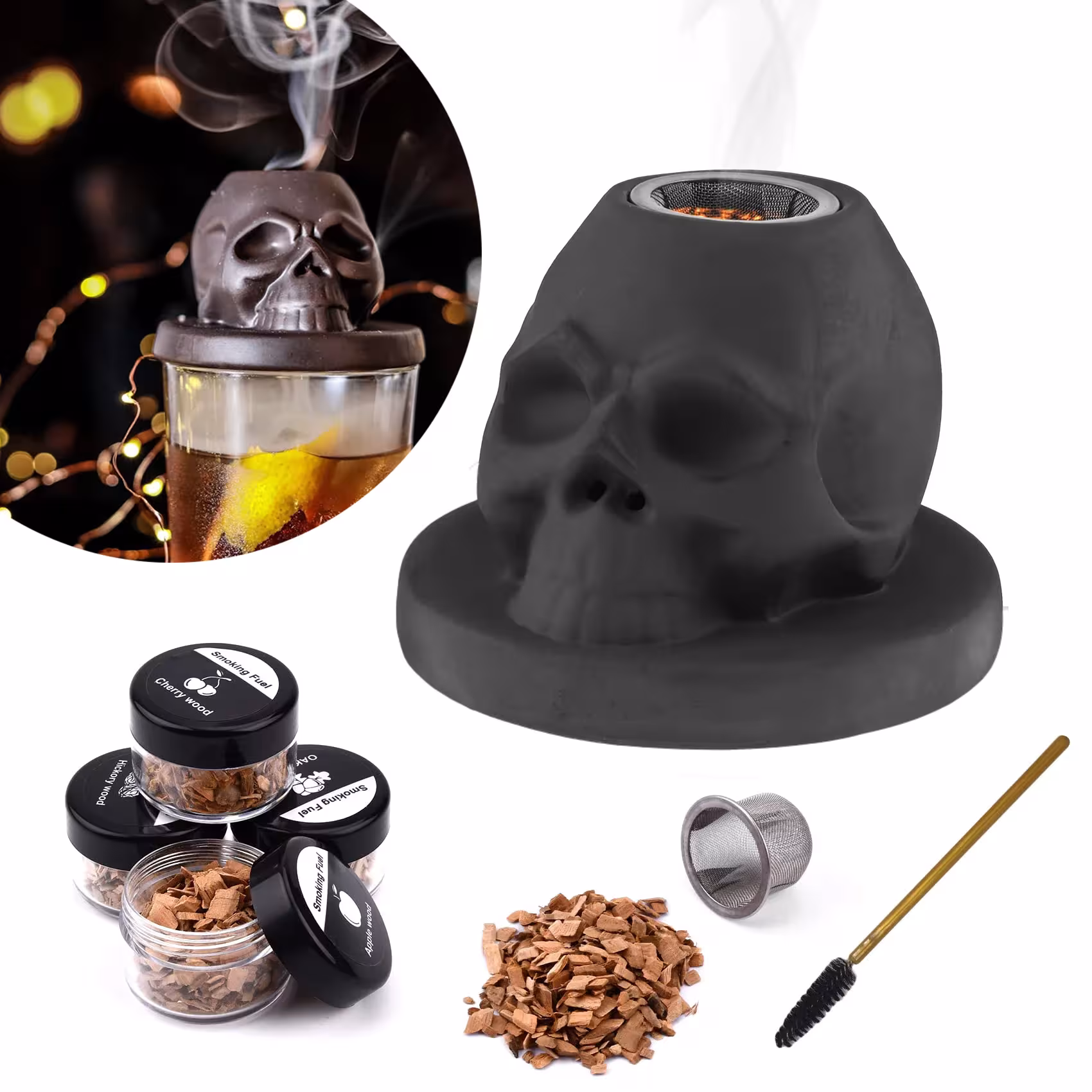Ahumador de whisky con forma de calavera