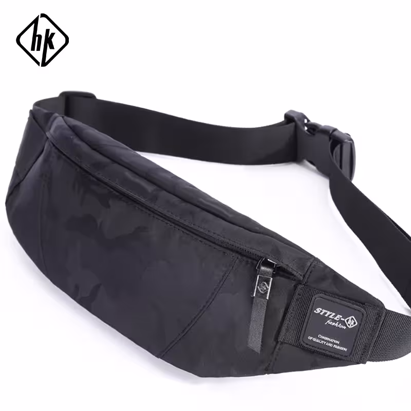HK Men Male Casual Fanny Bag Waist Bag Money Phone Belt Bag Pouch Camouflage Black Gray Bum Hip Bag Shoulder Belt Pack