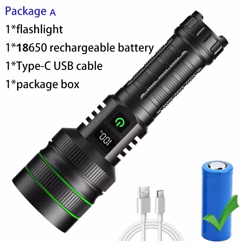 Linterna LED 9000000LM XHP360 con batería 26650, táctica, resistente al agua
