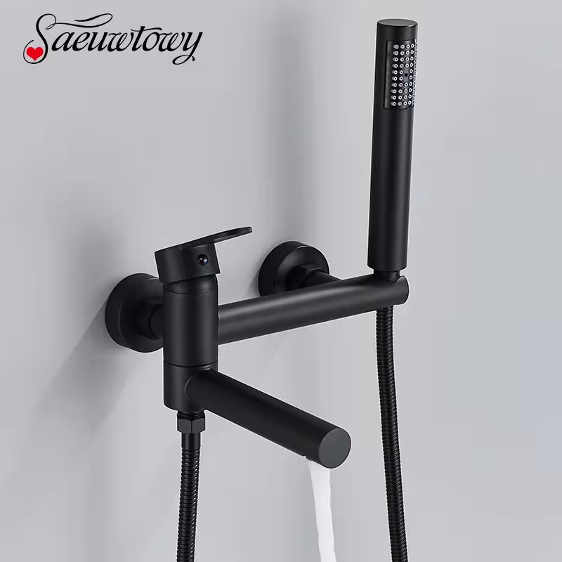 Sistema di miscelatore bagno nero con beaker rotante e set doccia