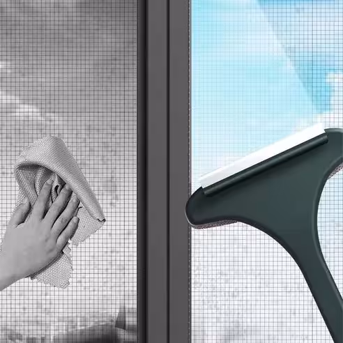 Universal-Fensterreinigungsbürste mit Anti-Moskito-Netz für Trocken- und Nassgebrauch
