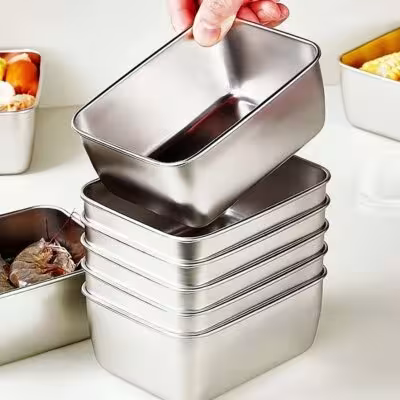 6 dalių nerūdijančio plieno maisto saugojimo indų rinkinys su dangčiais