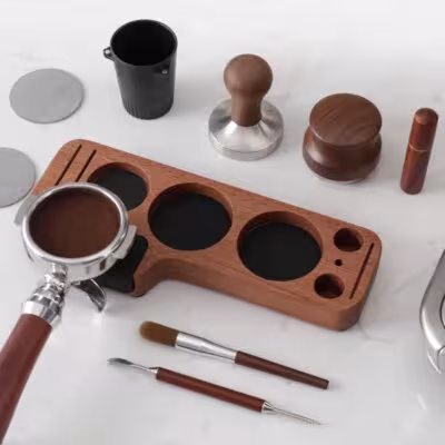 Coffee drip mat station portafilter holder wooden common accessory station