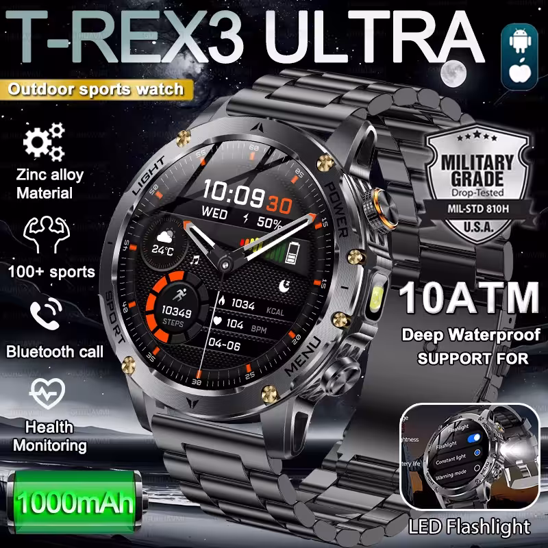 Tactical sports smart clock 1000mAh 10ATM with luminaire for men