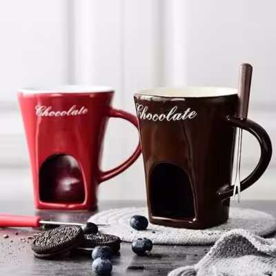 Fondue cup set for heating chocolate cheese and ice cream personal mini fondue stove