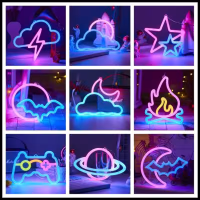 Decorazione di illuminazione del neon LED - Luna, stella, fuoco
