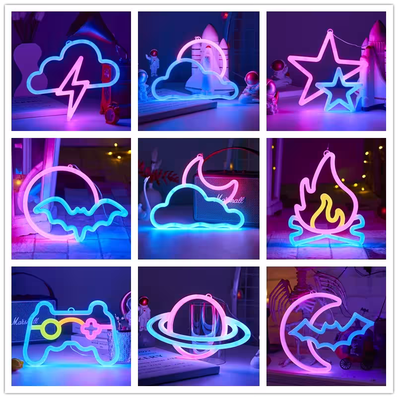 Decorazione di illuminazione del neon LED - Luna, stella, fuoco