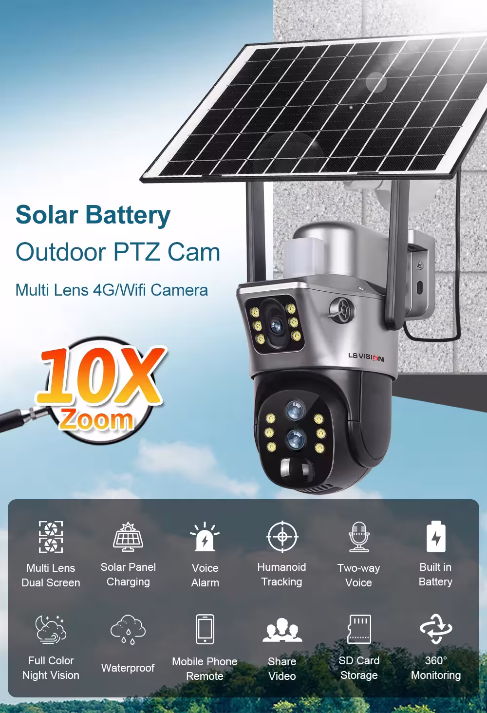 cámara de vigilancia de fuentes solares