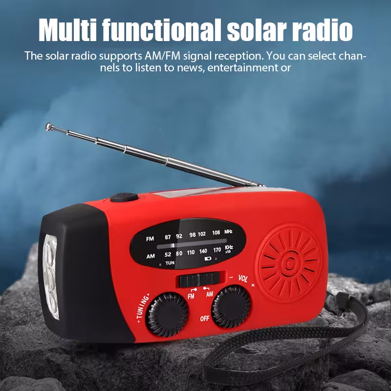 Radio portatile multifunzione a manovella con dinamo, pannello solare e torcia
