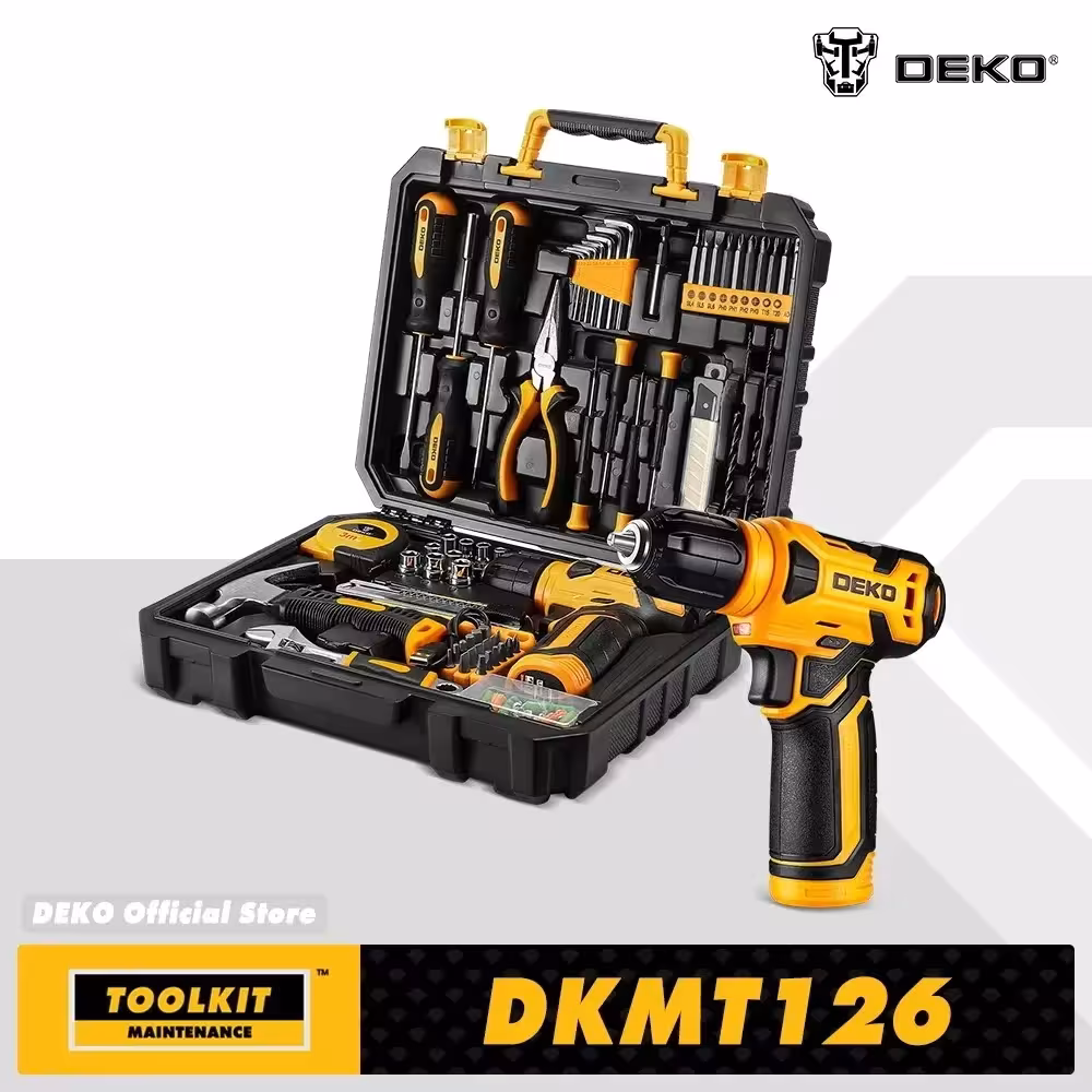 Ensemble d'outils électriques DEKO de 126 pièces avec perceuse sans fil 8V